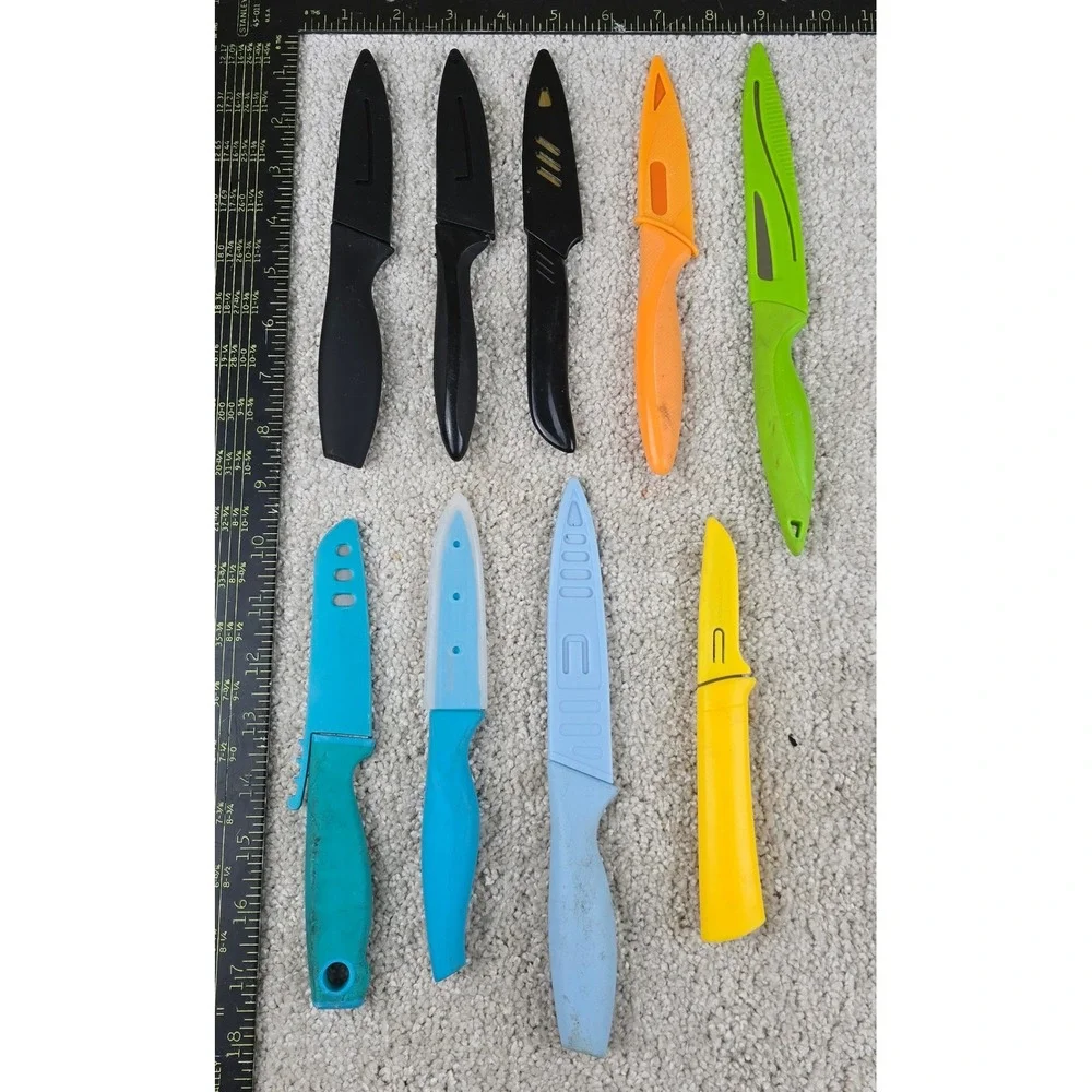 Used Paring Knife lot 9 knives with Zyliss Art & Cook Dice with Blade Guards